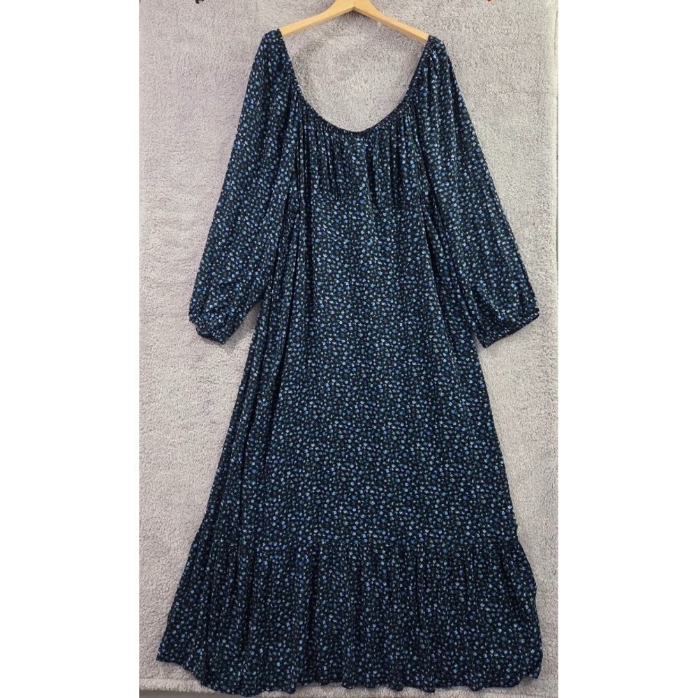 Wild Fable Blue Floral Tiered Maxi Dress Womens 3X Puff Sleeve Boho Cottagecore